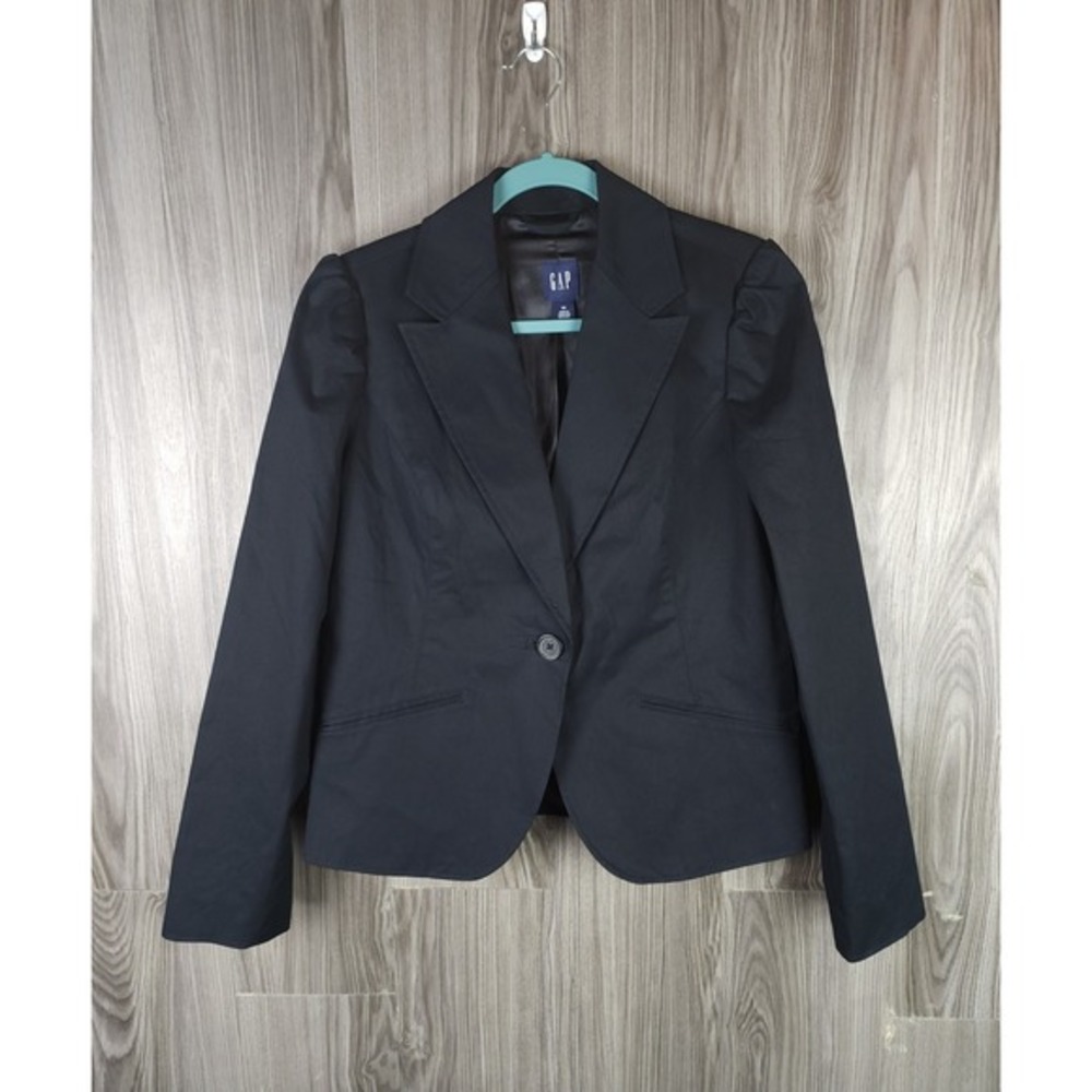 Vintage‎ GAP Black Cotton Blazer Jacket With Notched Lapel 1 Button Style Sz 16